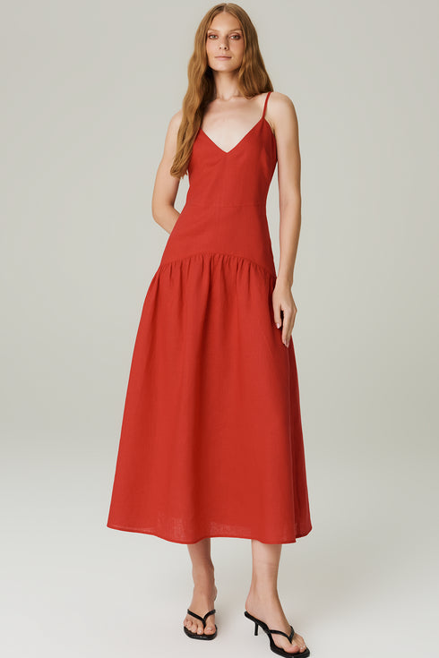 VESTIDO LINHO EVASÊ VERMELHO